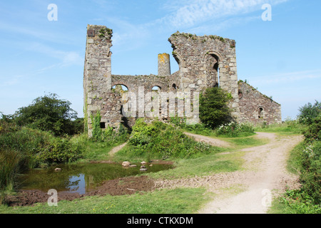 Zerstörten Tin mine Gebäude im Süden Wheal Francis Teil des Weltkulturerbe, der große flache Lode in der Nähe von Redruth, Cornwall Stockfoto