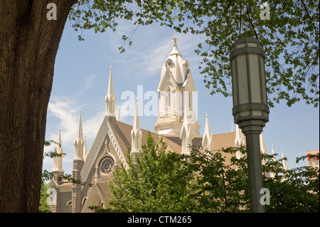 Tempelplatz, Teil des Komplexes im Besitz der Kirche Jesu Christi (Mormonen) in Salt Lake City, Utah, USA. Stockfoto