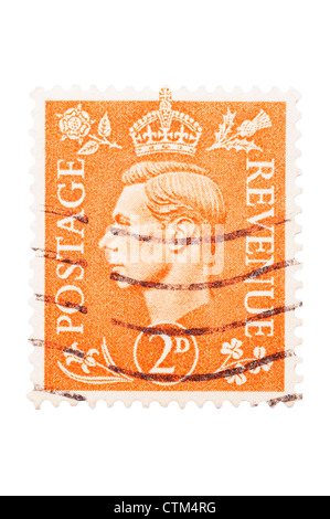 Ein König George VI zwei Pence orange 2d Briefmarke auf einem weißen Hintergrund Stockfoto