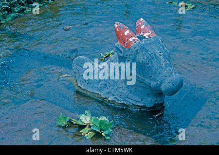 Nandi in Wasser bei Shri Koteshwar Tempel liegt zwischen Dorf Glied und Gove in der Mitte des Flusses Krishna, Satara, Maharashtra, Stockfoto