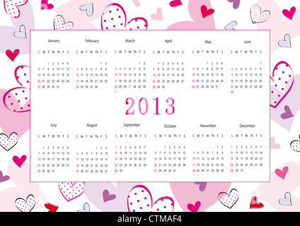 Niedlichen Kalender am Neujahr 2013 für die Liebe Stockfoto