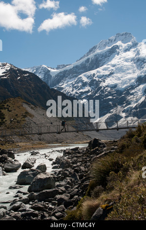 Die Gletscher der südlichen Alpen erstreckt sich im Mount Cook National Park in Richtung New Zealand Täler. Stockfoto