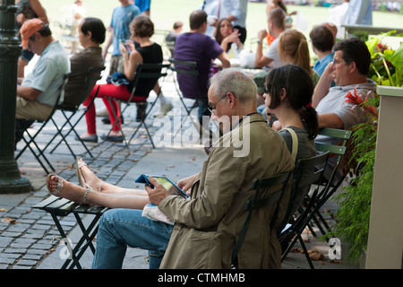 Ein Leser nutzt seine iPad im Bryant Park in New York auf Mittwoch, 4. Juli 2012 (© Richard B. Levine) Stockfoto