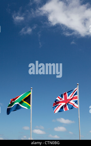 Britischen und südafrikanischen Flaggen, Sedgefield, Western Cape, Südafrika Stockfoto