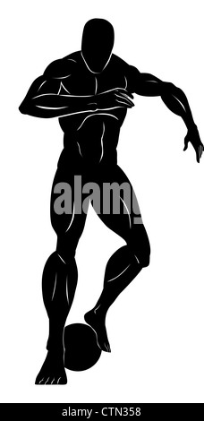Fußball, schwarze Silhouette eines Mannes, einen Ball, Vektor-Illustration dribbeln Stockfoto