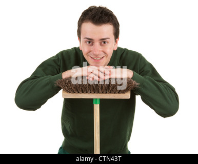Eine entspannte Gärtner, isoliert auf weiss Stockfoto