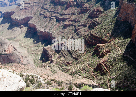 Blick auf den Bright Angel Trail und Plateau Point aus Trailview Overlook, Grand Canyon National Park Stockfoto