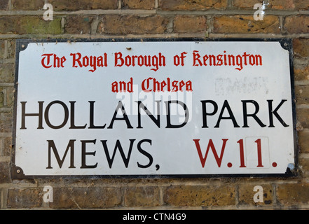 Straßenname Zeichen für Holland Park Mews, London, england Stockfoto