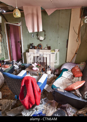 Wohnzimmer der verlassenen Croft House, Isle of Harris Stockfoto