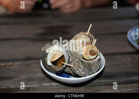 Japan, Sazae, beliebte Vorspeise mit Schalentieren Stockfoto