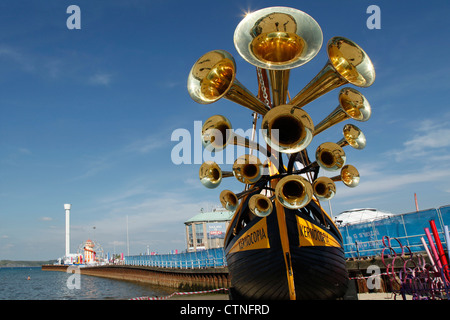 Eine erstaunliche Horn angetrieben Boot für Kernocopia konstruiert ist Cornwalls Hauptbeitrag zu den kulturellen Olympiade Programm 2012 Stockfoto