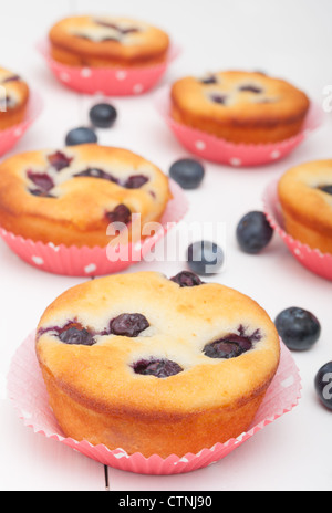 Hausgemachten Blaubeer-Muffins auf weißen Tisch Stockfoto