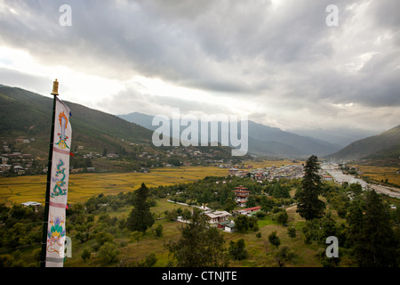 Ansicht von Paro-Tal von Paro Dzong, Bhutan Stockfoto