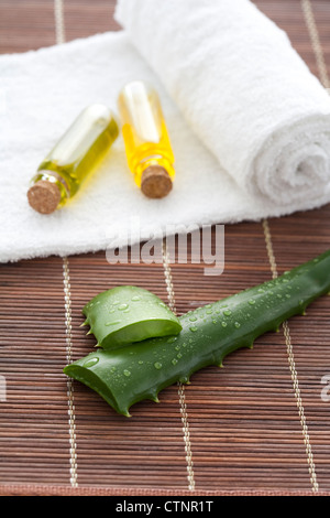 Frische Aloe und Aromatherapie Öl Stockfoto