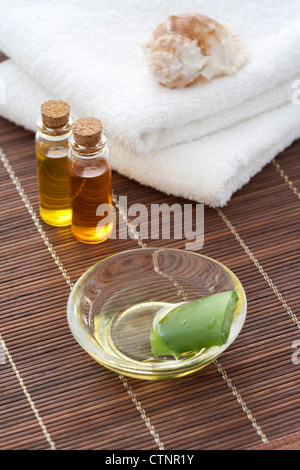 Frische Aloe und Aromatherapie Öl Stockfoto