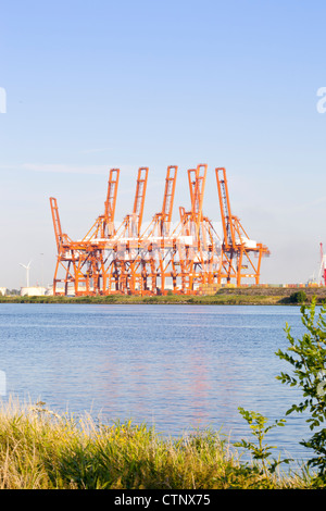 Kräne im Hafen von Amsterdam, Niederlande Stockfoto