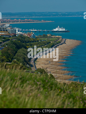 Eastbourne angesehen von der South Downs National Park, East Sussex, England, UK Stockfoto