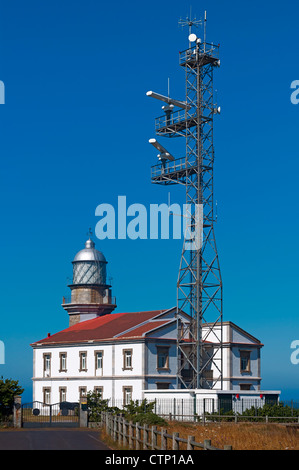 Der Leuchtturm auf dem meisten ausgehende Hochebene von Cabo Peñas Gozón in der Rat befindet, Fürstentum Asturien, Spanien Stockfoto