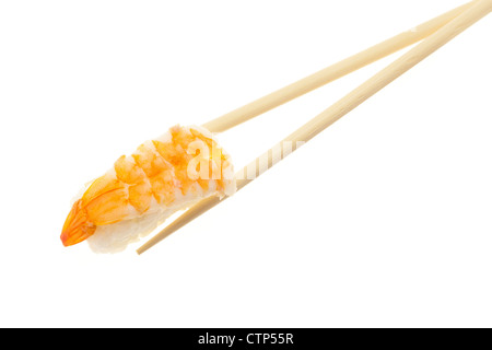 Sushi mit Stäbchen - Studio gedreht mit weißem Hintergrund Stockfoto