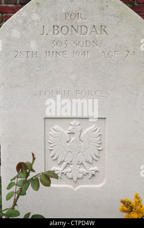 Grabstein eines polnischen Soldaten in Aubers Kante British Cemetery, in der Nähe von Aubers, Nord-Pas-de-Calais, Frankreich. Stockfoto