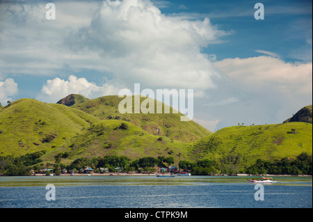 Ein Blick auf Rinca Island, einer der wenigen, die beherbergt den berühmten Komodo Drachen und befindet sich in East Nusa Tenggara, Indonesien. Stockfoto