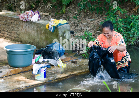 lokalen Dorf Frau Wäsche im Fluss Java Indonesien Stockfoto