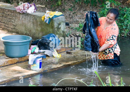 lokalen Dorf Frau Wäsche im Fluss Java Indonesien Stockfoto