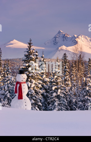 Malerische Aussicht Chugach Mountains Schneemann Hut Schal Top im Vordergrund Anchorage Yunan Alaska Winter Stockfoto