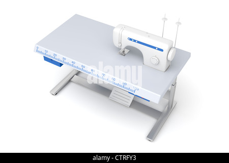 Industrienähmaschine auf weißem Hintergrund Stockfoto