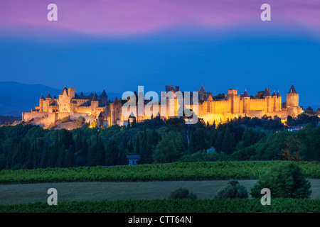 La Cite Carcassonne, befestigte mittelalterliche Stadt, Languedoc-Roussillon, Frankreich Stockfoto
