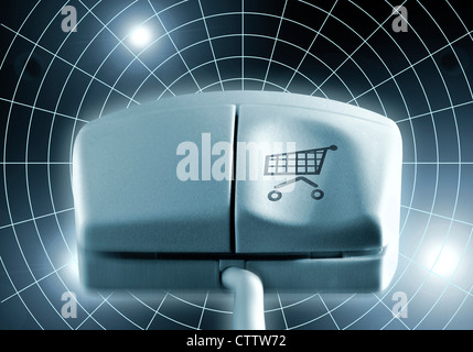 Computermaus Mit Einkaufswagen Auf der Linken Maustaste Stockfoto