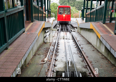 Wellington Drahtseilbahn in den nassen, Neuseeland Stockfoto