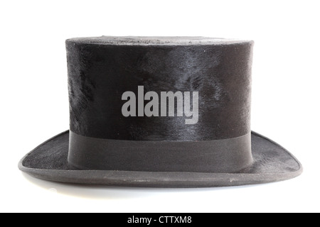 alte schwarze elegante Topper Hut auf weißem Hintergrund Stockfoto