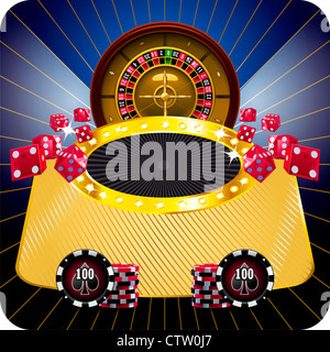 Casino mit Roulette-Rad auf goldenem Hintergrund Stockfoto