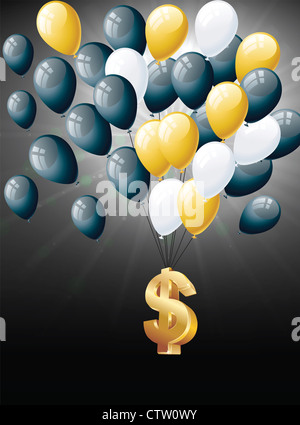 Dollar schweben mit Luftballons Stockfoto