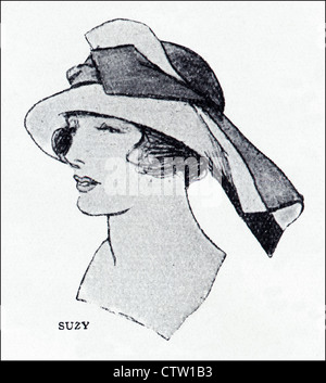 Abbildung ca. 1923. Paris Fashion Designers SUZY schwarz Filzhut mit schwarzen und weißen Ripsband für die Krempe und Bogen Stockfoto