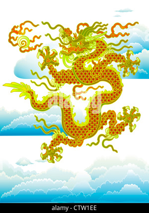 Chinesischer Drache mit Wolken auf weißem Hintergrund Stockfoto