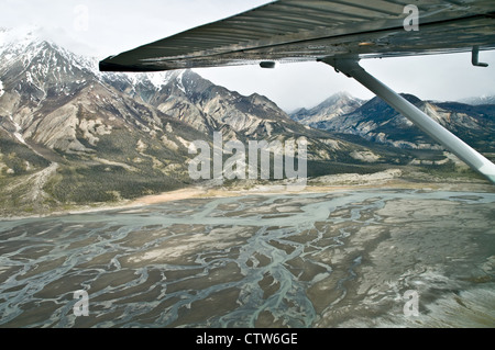 Luftaufnahme des Slims River Valley, in der St. Elias Mountains, Kluane Nationalpark, Yukon Territory, Kanada. Stockfoto