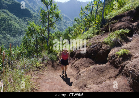 Elk284-8002 Hawaii, Kauai, Na Pali Coast, Wanderer auf Kalalau Trail Stockfoto