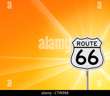 Route 66 Schild und Sonnenschein Stockfoto