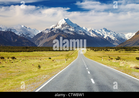 Weg zum Mount Cook, Südalpen, Neuseeland Stockfoto