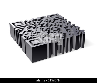3D QR-Code. Abstrakte Darstellung des Designers auf weißem Hintergrund Stockfoto
