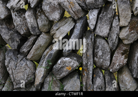 Nahaufnahme der Trockenmauer Burren, County Clare, Irland. Steinmauern markieren Landgrenzen und Vieh an einem Ort halten. Stockfoto