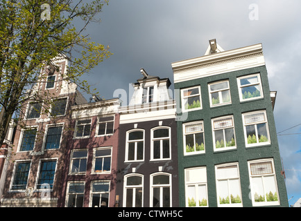 typische Amsterdamer Häuser gegen ein bewölkter Himmel Stockfoto