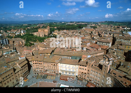 Italien, Toskana, Siena, Piazza del Campo, allgemeine Luftbild, Stockfoto