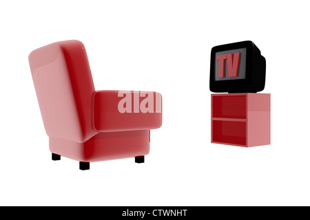 TV und Sofa.  3D Illustration zu rendern. Stockfoto