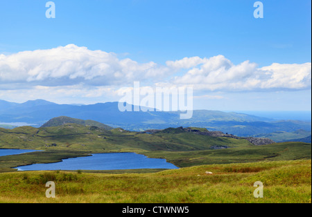 Llyn Newydd Reservoir und Bowydd Stauseen über Blaenau Ffestiniog Stockfoto