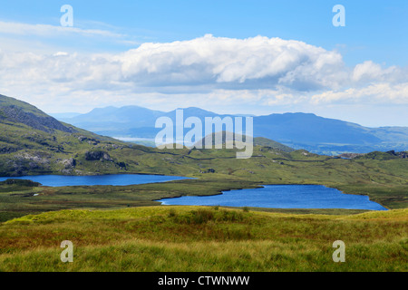 Llyn Newydd Reservoir und Bowydd Stauseen über Blaenau Ffestiniog Stockfoto