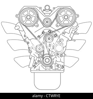 Verbrennungsmotor, von vorne gesehen. Vektor-Illustration. Stockfoto