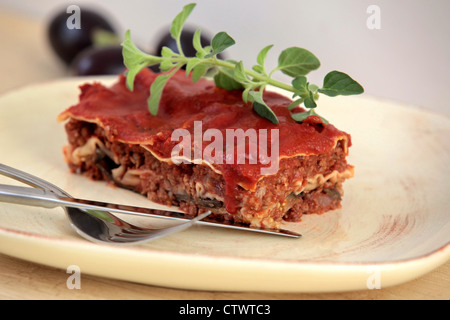 Einen Teller Lasagne Stockfoto